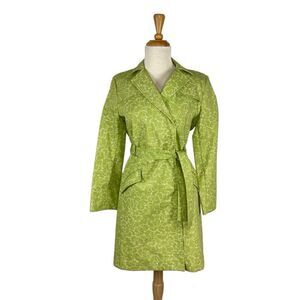 Liz Claiborne 8P Green Butterfly Trench Coat Cottagecore Fairycore Y2K does 70s